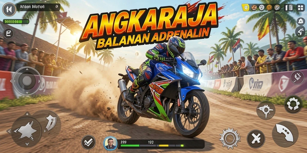 Gambaran gameplay seru dari balapan motor yang mendebarkan.