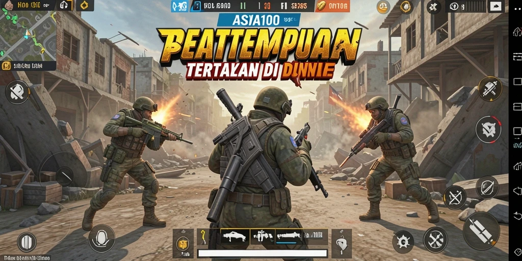 Tangkapan layar utama ASIA100 menampilkan aksi pertempuran seru di lapangan.
